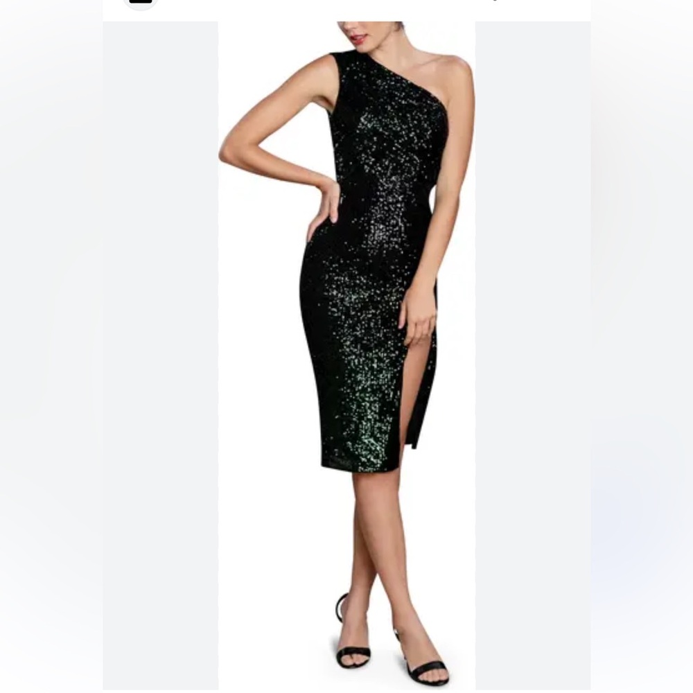 Dress the Population Black Sequin One Shoulder Cocktail Dress NWT Formal Evening - Picture 7 of 9